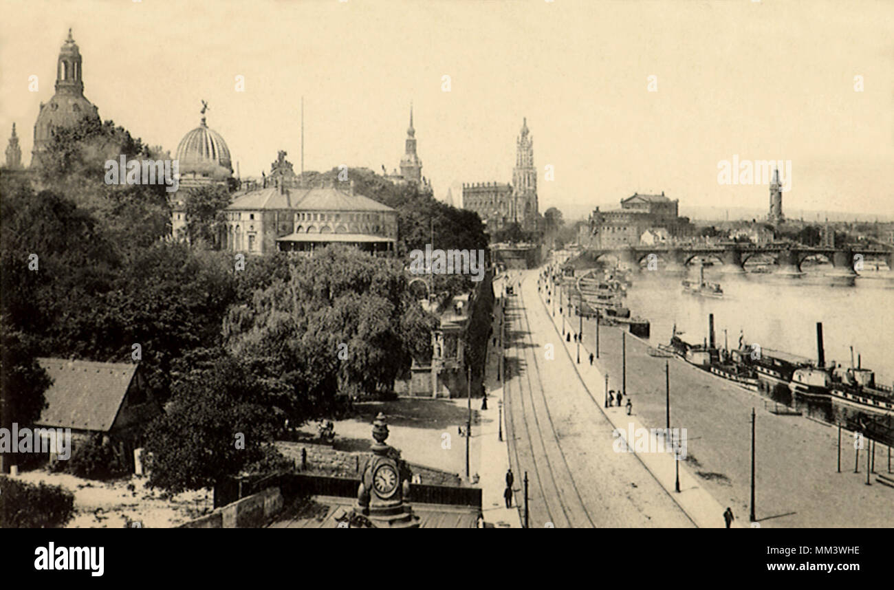 Vue vers le bas Port. Dresde. 1910 Banque D'Images