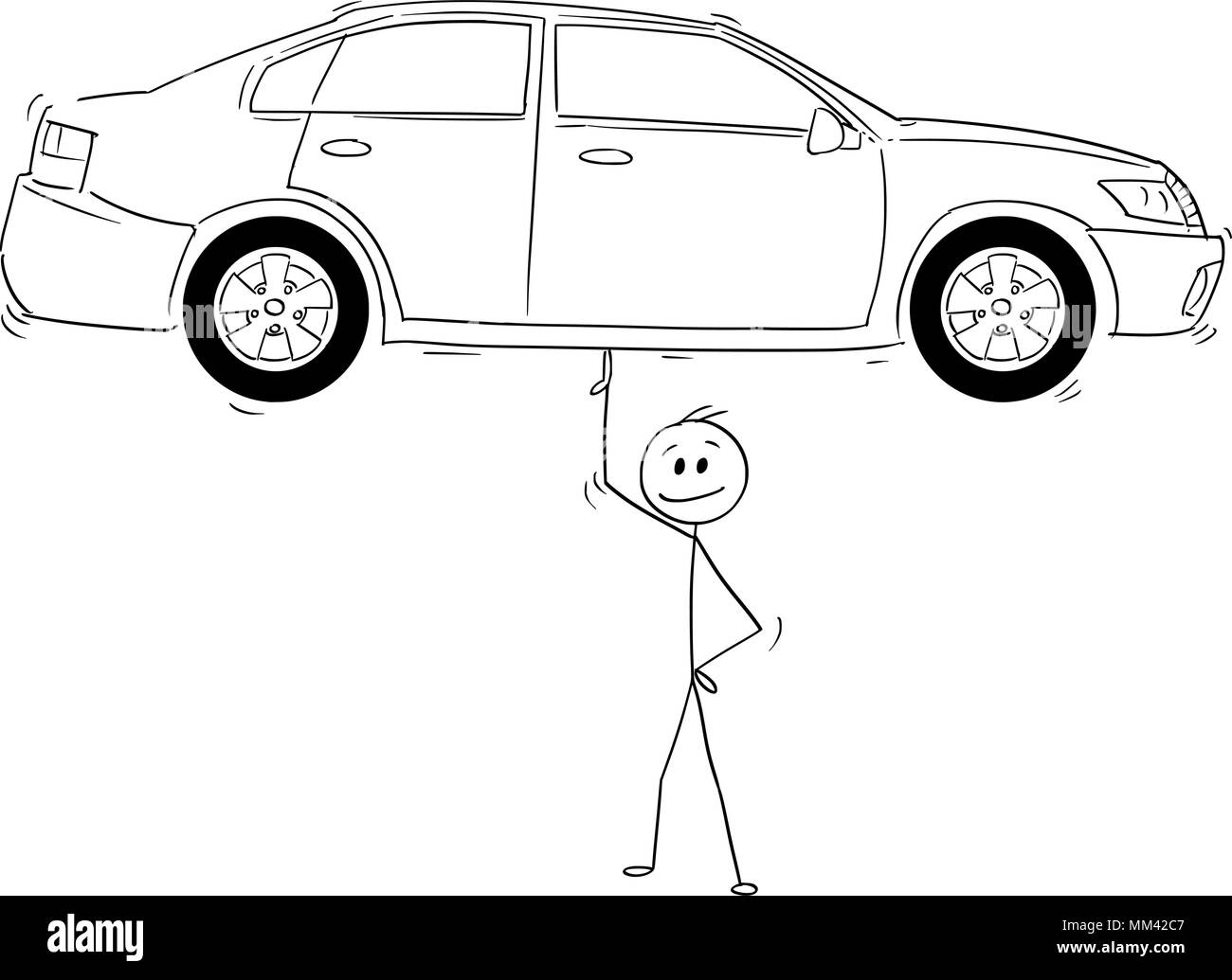 Caricature de l'homme ou homme Voiture d'équilibrage sur un doigt Illustration de Vecteur