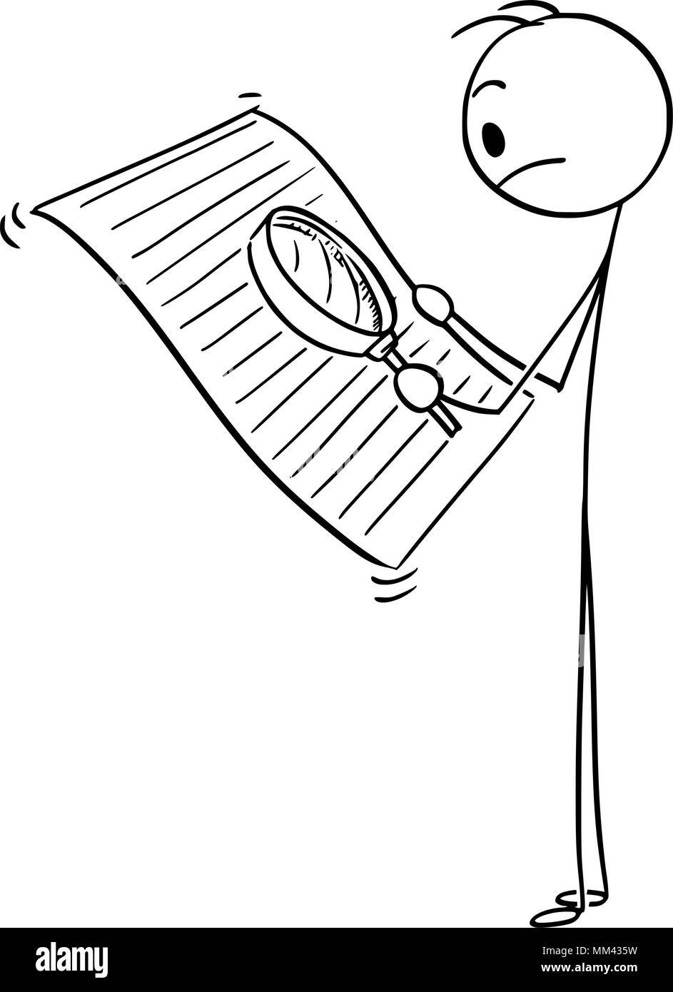 Caricature de l'homme ou Businessman Reading Document avec loupe Illustration de Vecteur