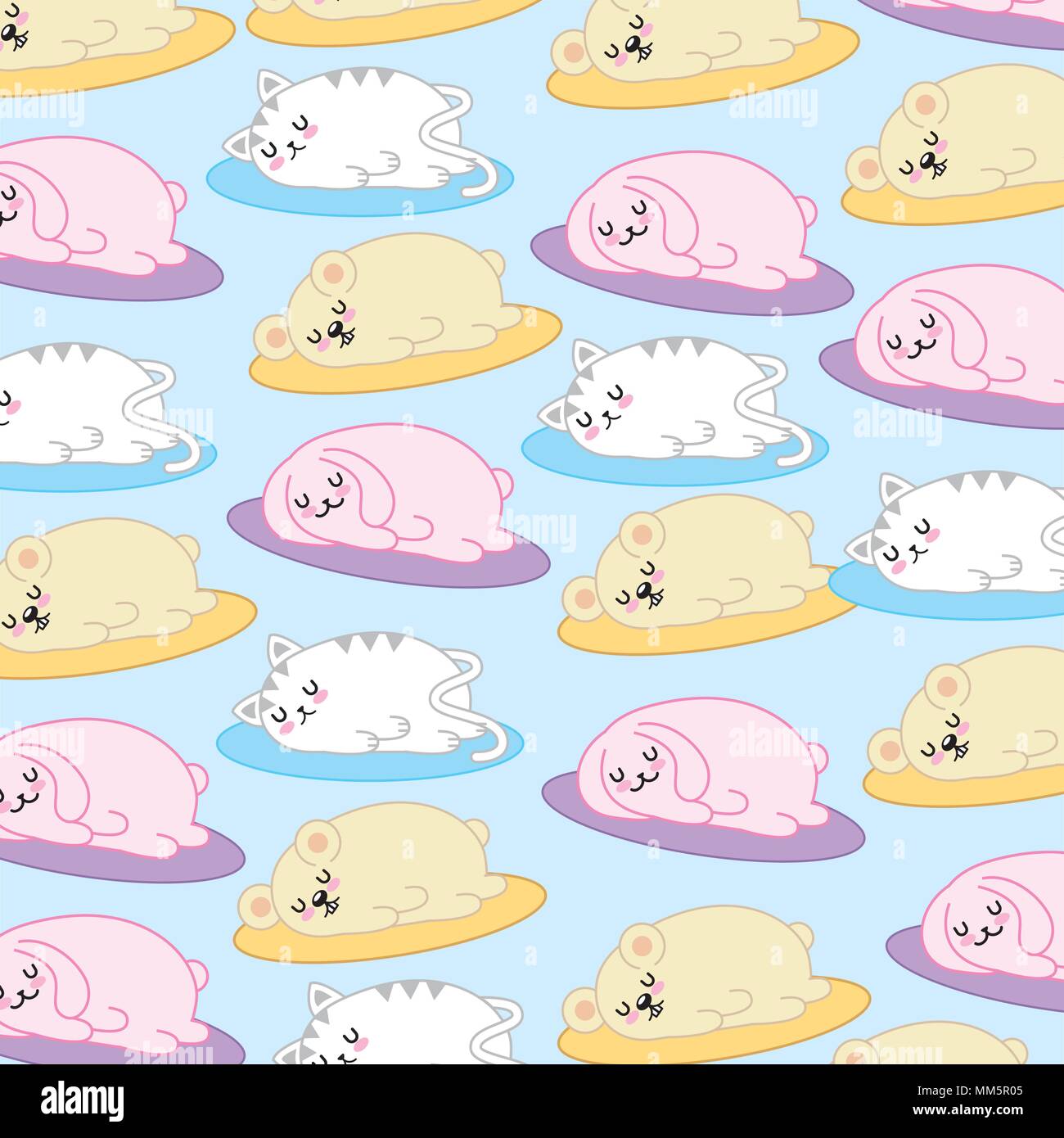 Kawaii Cute cat sommeil souris lapin décoration vector illustration Illustration de Vecteur