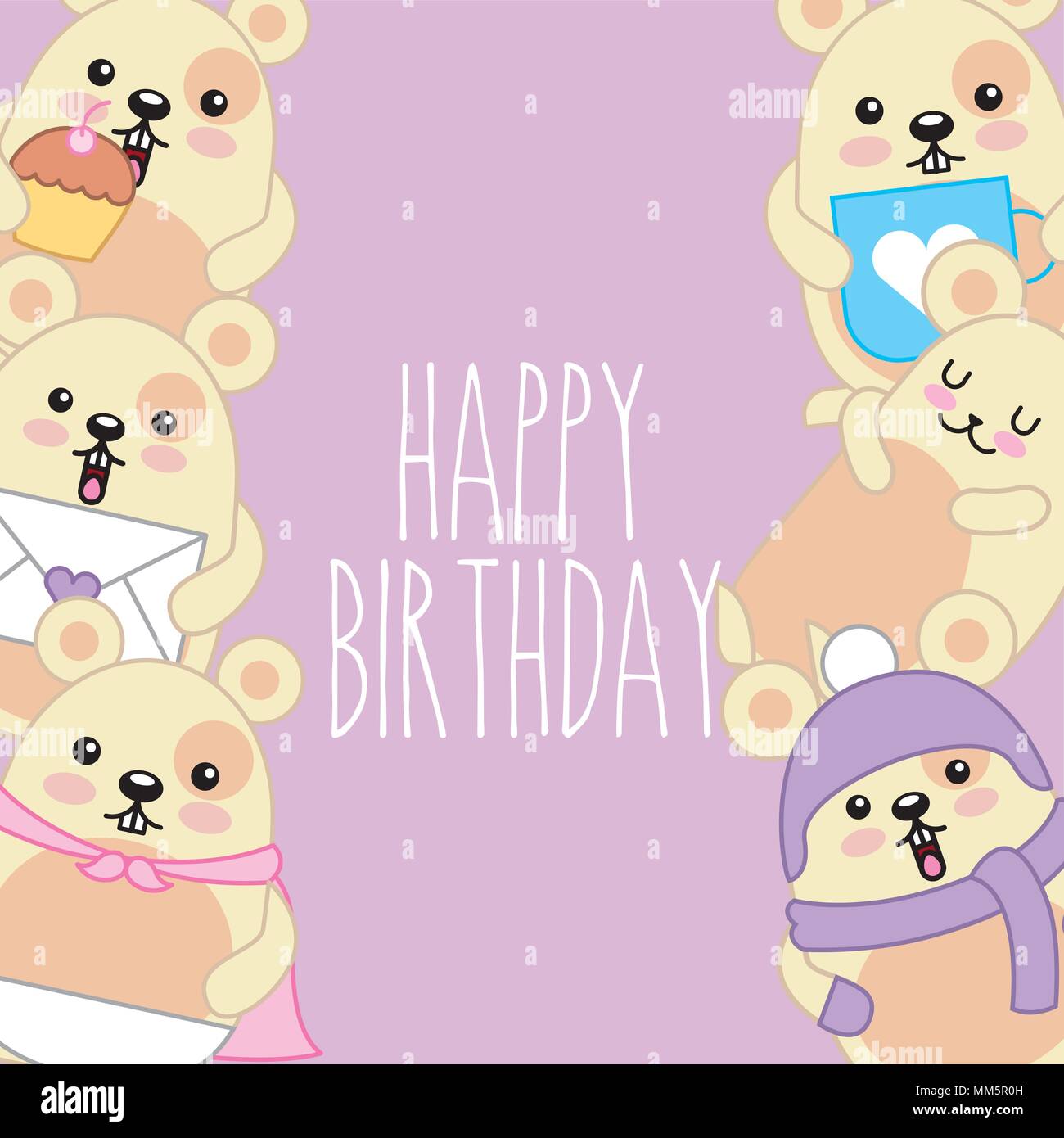 Joyeux Anniversaire Souris Kawaii Cute Card Vector Illustration Image Vectorielle Stock Alamy