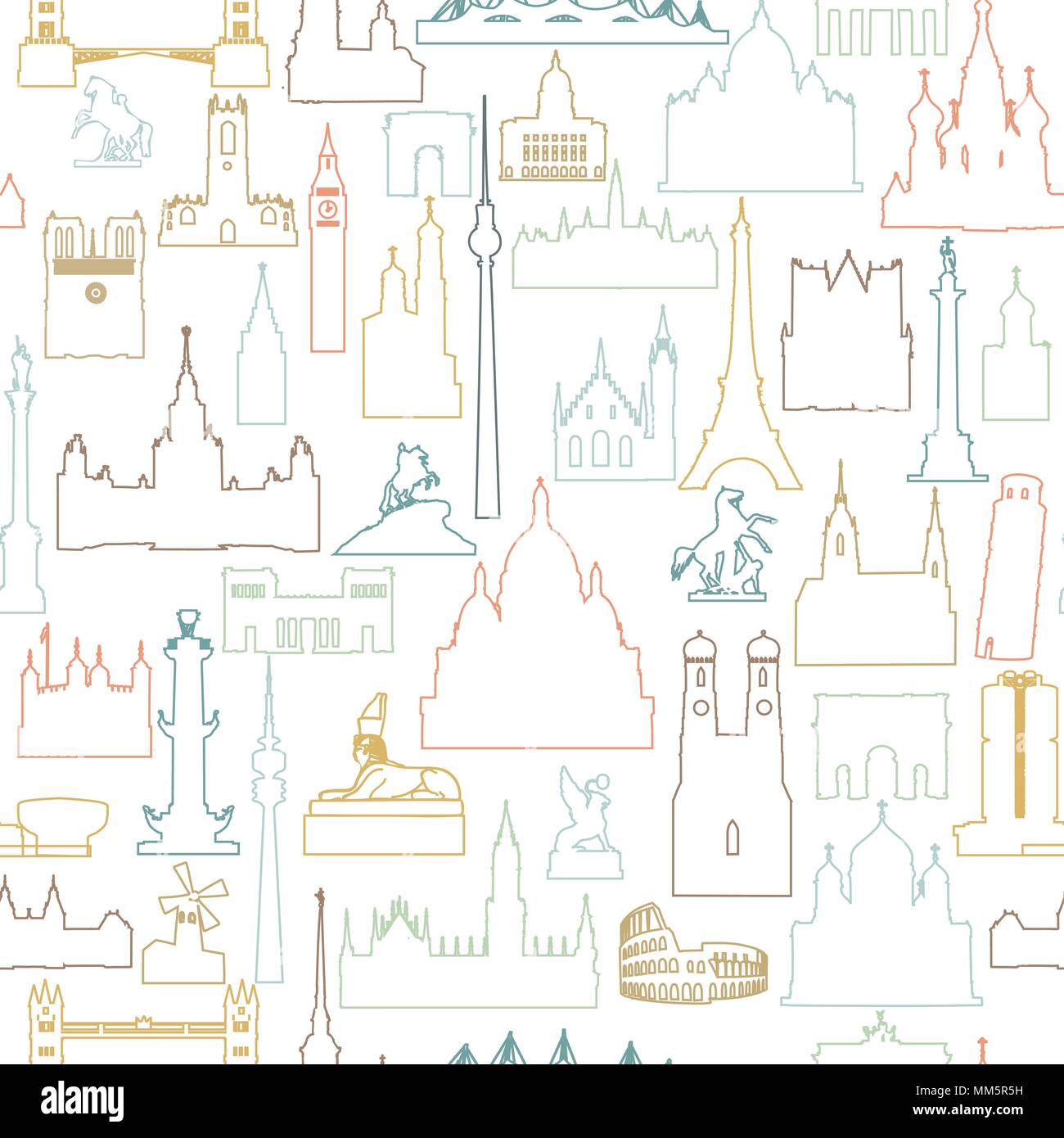 Travel world landmarks seamless pattern. L'icône vue voyage tile background Illustration de Vecteur