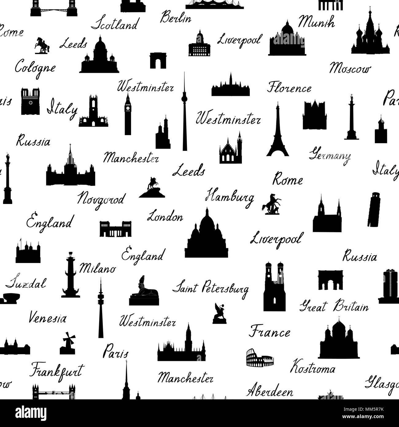 Travel world landmarks seamless pattern. L'icône vue voyage tile background Illustration de Vecteur