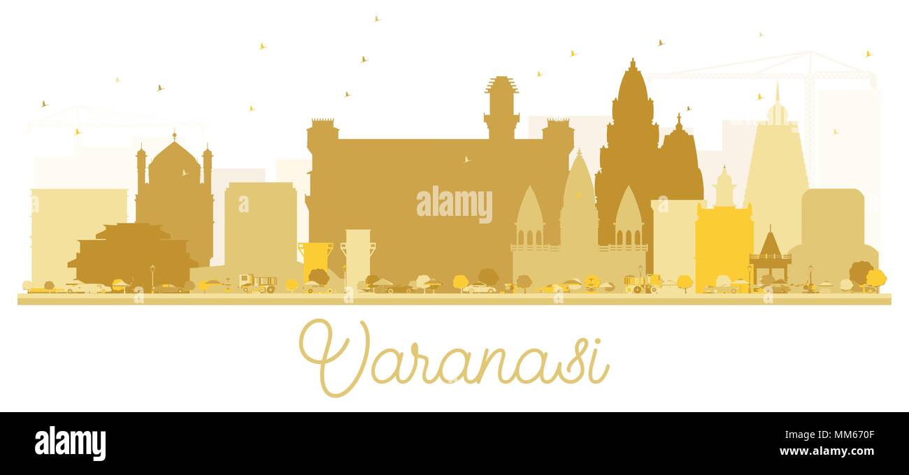 Varanasi ville silhouette d'or. Vector illustration. Concept simple pour le tourisme présentation, bannière, un placard ou un site web. Illustration de Vecteur