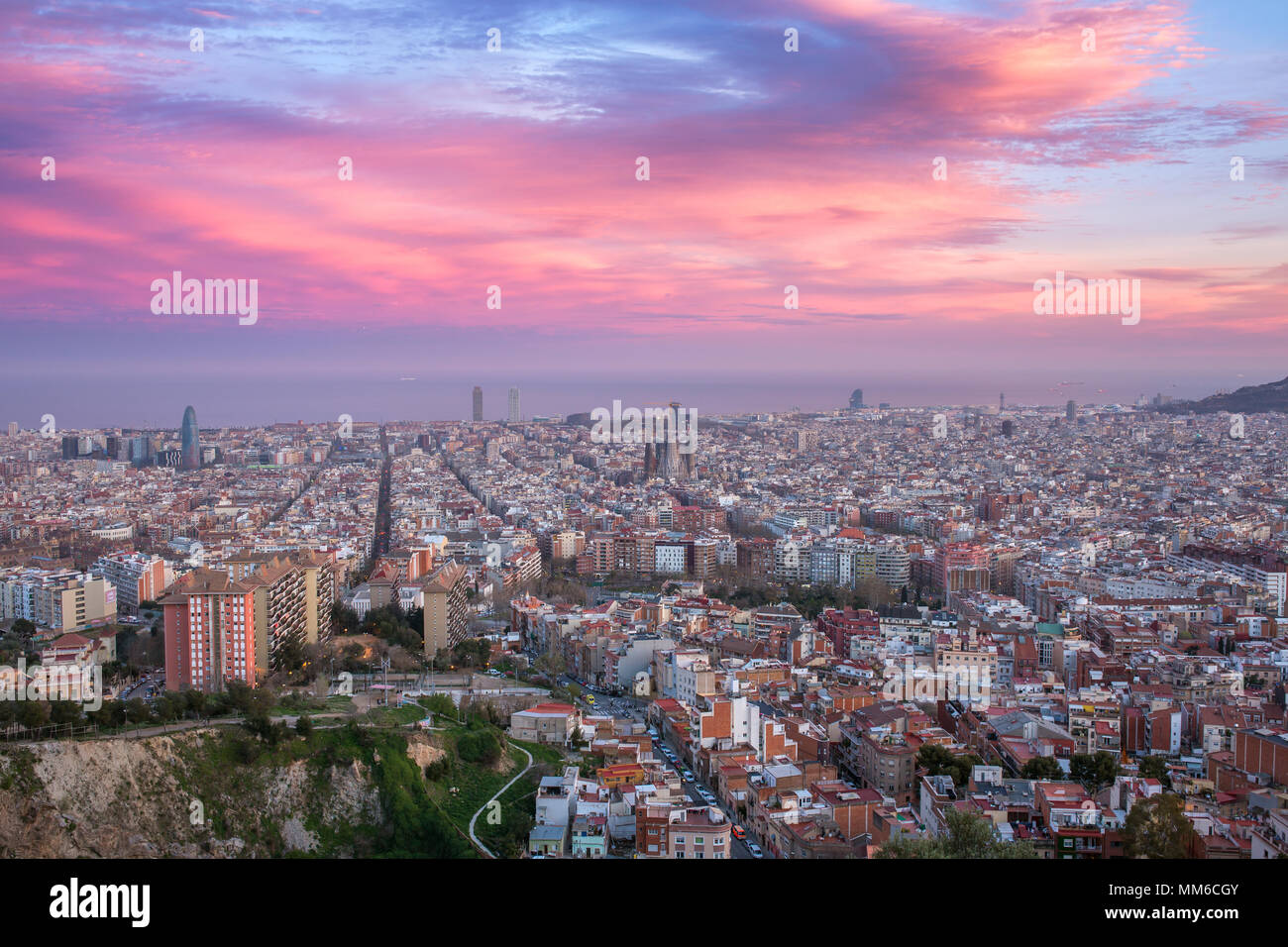 Belle Vue Panoramique Sur Les Toits De La Ville De Barcelone