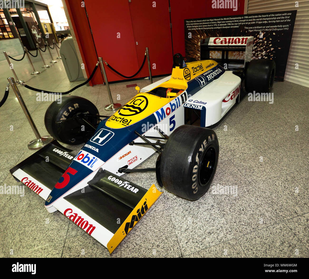 Nigel Mansell's Williams FW11 de Formule 1, qui il a couru pendant la saison 1986, manquant de peu sur le championnat après un pneu éclater Banque D'Images