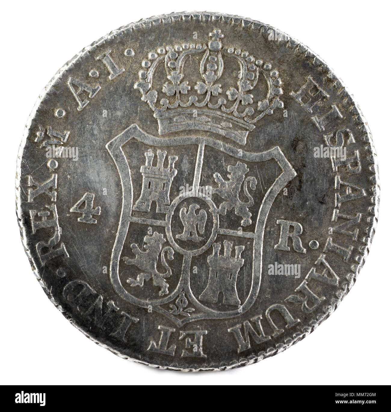 L'ancienne pièce d'argent espagnole du roi José Napoléon. 1811. Inventé à Madrid. 4 reales. Marche arrière. Banque D'Images