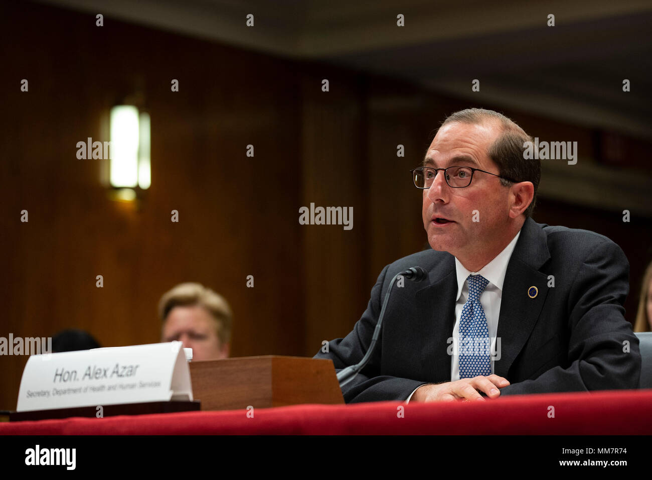 Washington, USA. 10 mai, 2018. United States Secretary of Health and Human Services Alex Azar témoigne devant le comité des crédits du Sénat au cours d'une audience sur l'année financière 2019 budget sur la colline du Capitole à Washington, DC Le 10 mai 2018. Crédit : l'accès Photo/Alamy Live News Banque D'Images