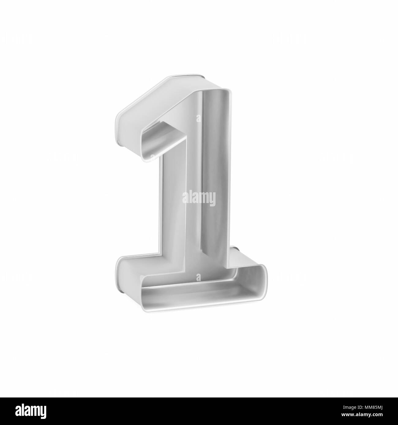 Cuisson métal moule à gâteaux ou à l'emporte-pièce comme chiffre mathématique 1 sur fond blanc, l'image de la police en rendu 3D Banque D'Images