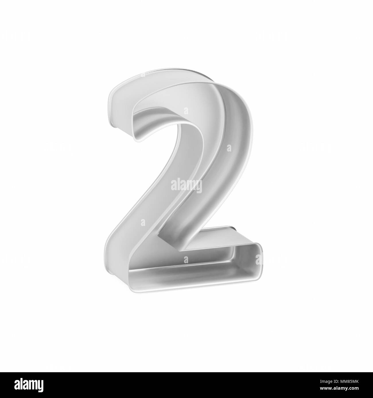 Cuisson métal moule à gâteaux ou à l'emporte-pièce comme chiffre mathématique 2 sur fond blanc, l'image de la police en rendu 3D Banque D'Images