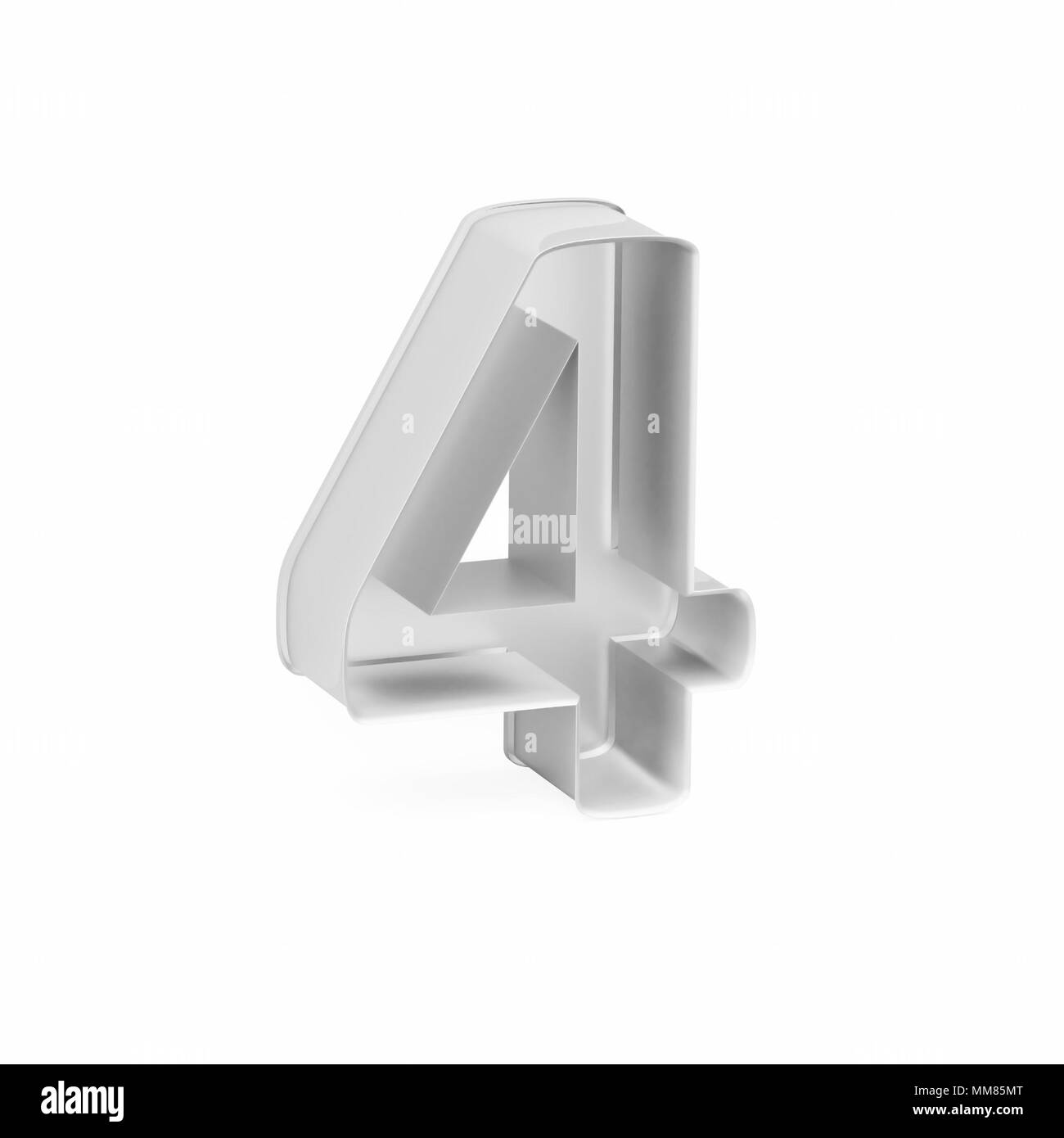 Cuisson métal moule à gâteaux ou à l'emporte-pièce comme chiffre mathématique 4 sur fond blanc, l'image de la police en rendu 3D Banque D'Images