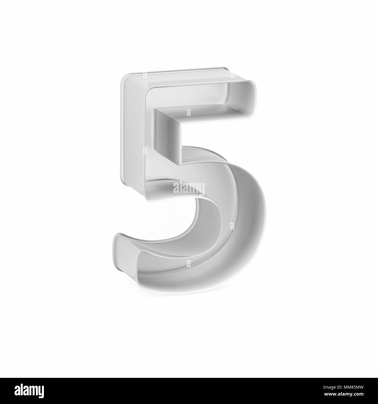 Cuisson métal moule à gâteaux ou à l'emporte-pièce comme chiffre mathématique 5 sur fond blanc, l'image de la police en rendu 3D Banque D'Images