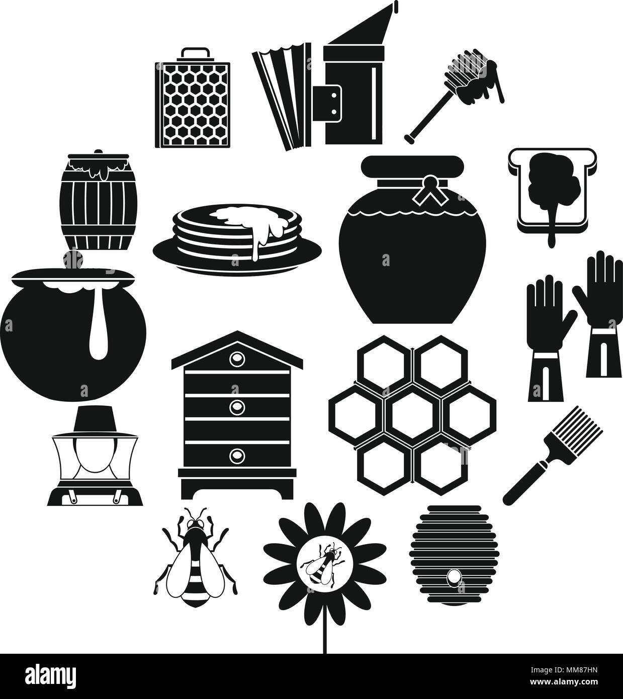 Outils apicoles icons set, le style simple Illustration de Vecteur