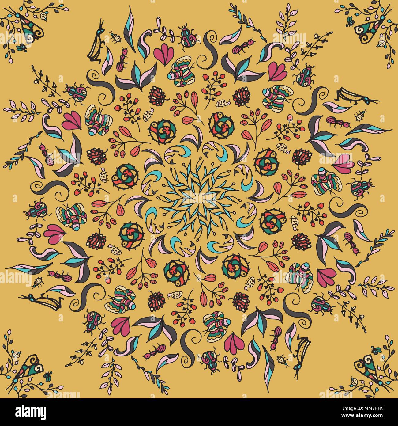 Riche avec des couleurs saturées, magnifique cité médiévale l'ornement. Motif floral Seamless floral circulaire d'éléments. Vector design de mandalas. Modèle pour les textiles, châle, linge de lit, tapis, coussins Illustration de Vecteur