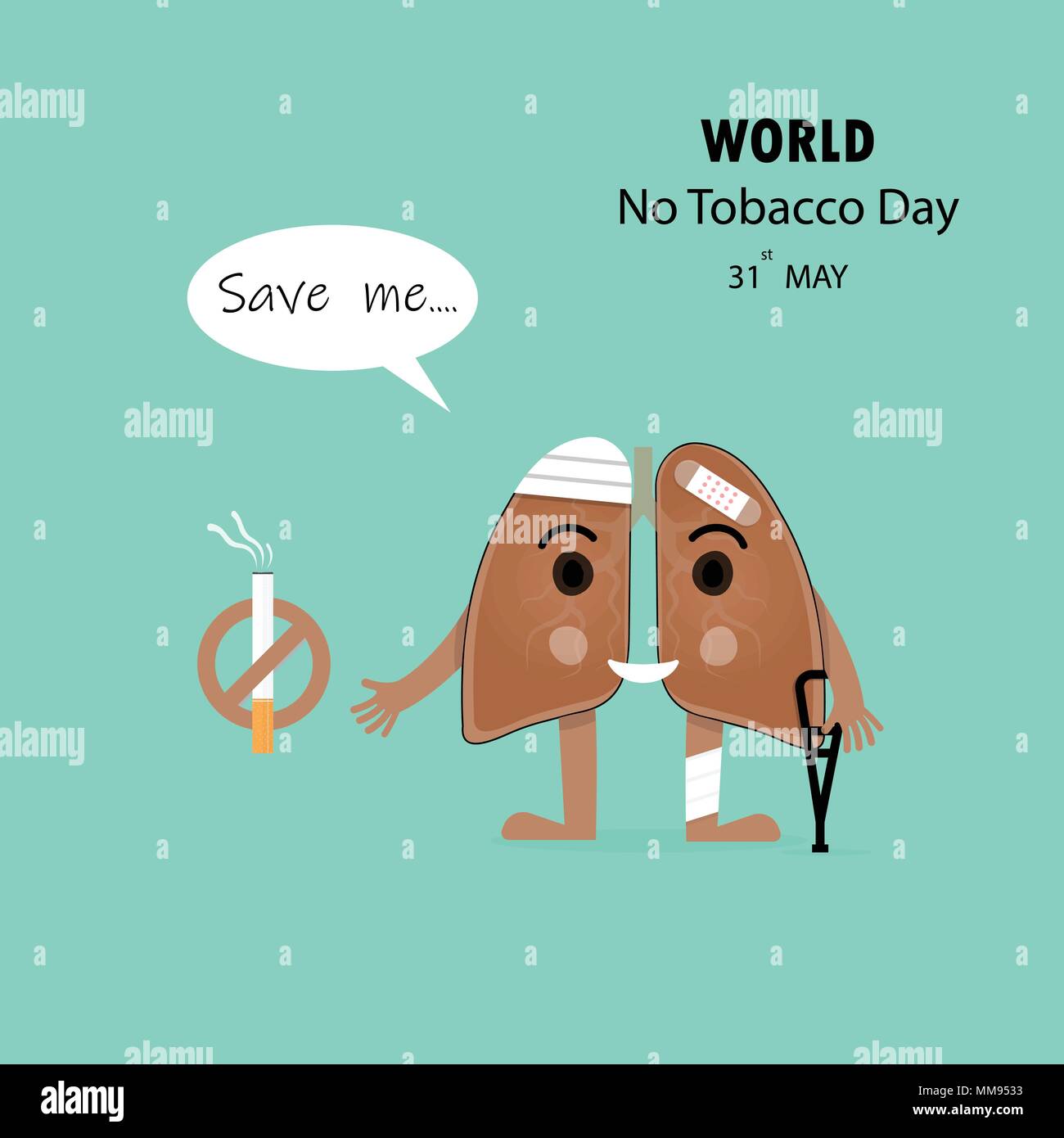 Personnage de poumon endommagé et arrêter de fumer .vecteur conception concept de contusions pulmonaires et blessé.Le 31 mai Journée mondiale sans tabac Journée sans tabac.concept.N Illustration de Vecteur