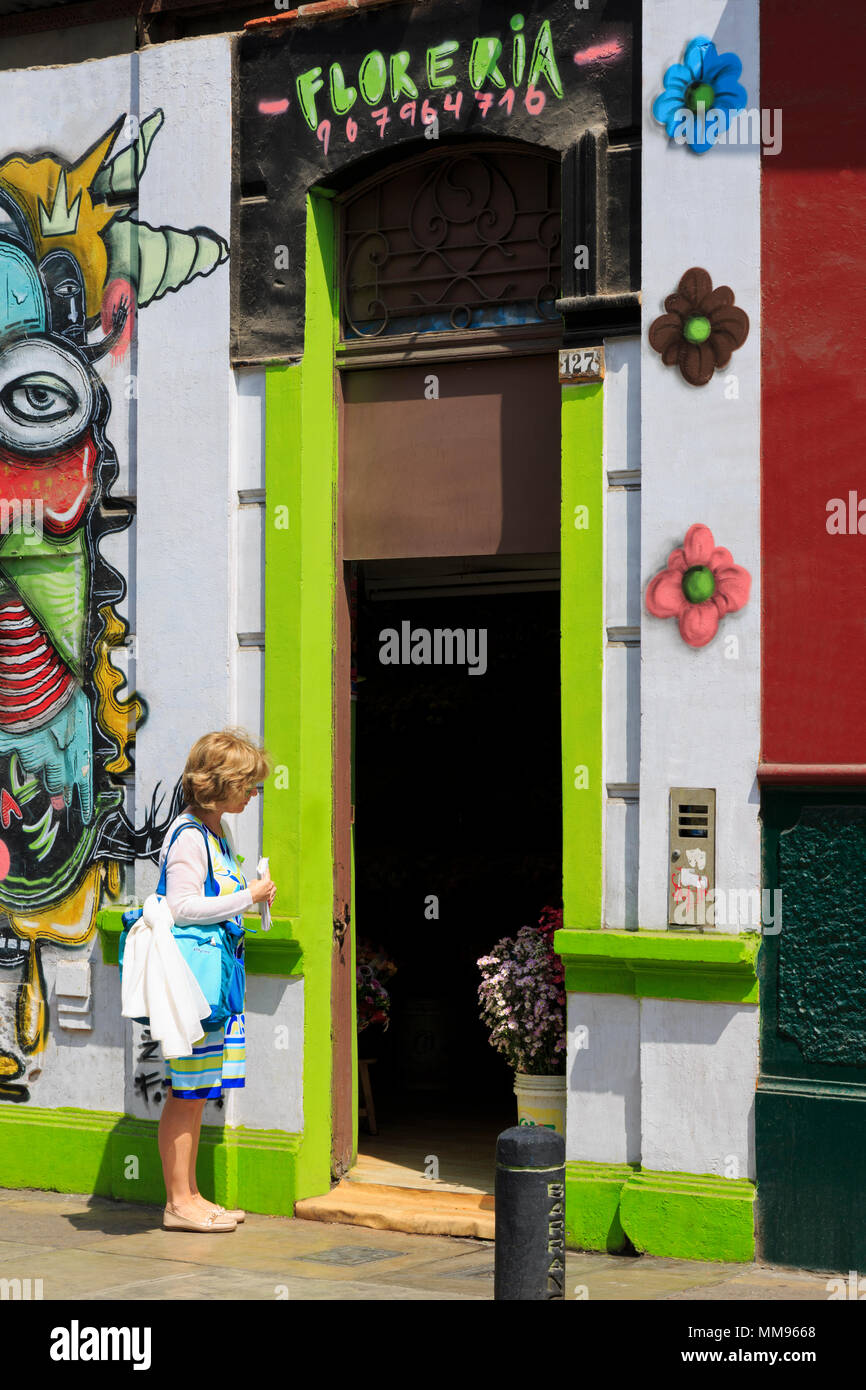 Fleuriste, Quartier Barranco, Lima, Pérou Banque D'Images