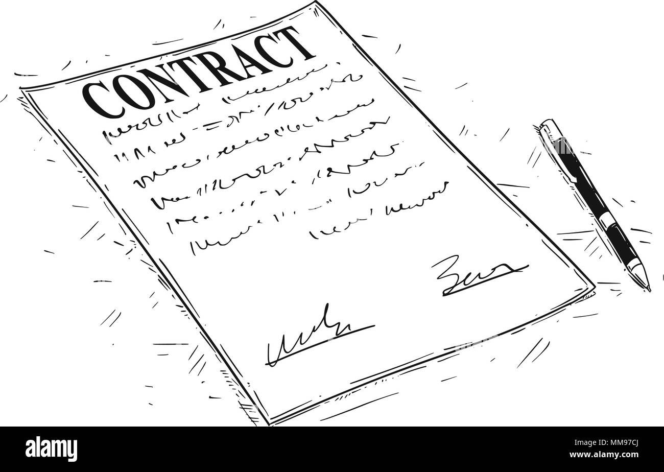 Dessin Artistique vecteur Illustration de stylo et de signer le document contractuel Illustration de Vecteur