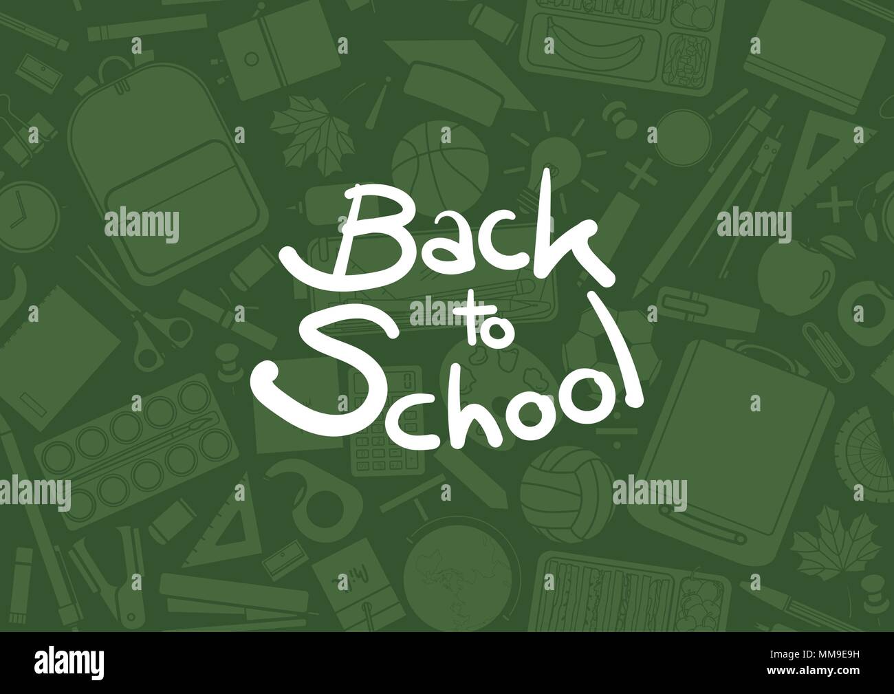 Retour à l'école de calligraphie de modèle uniforme de la papeterie en vert. La conception d'arrière-plan pour l'école et l'éducation dans l'illustration vectorielle. Illustration de Vecteur