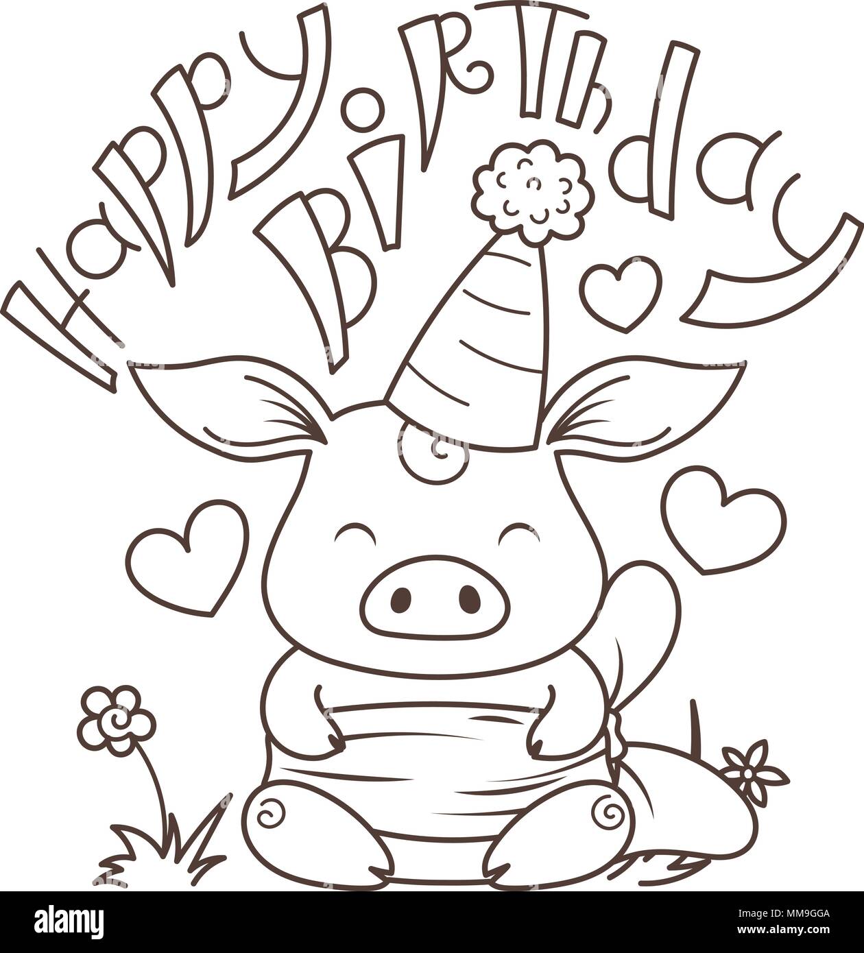 Joyeux Anniversaire Cute Cartoon Cochon Dans L Amour Symbole De La Nouvelle Annee 19 Horoscope Chinois Coloriage Image Vectorielle Stock Alamy