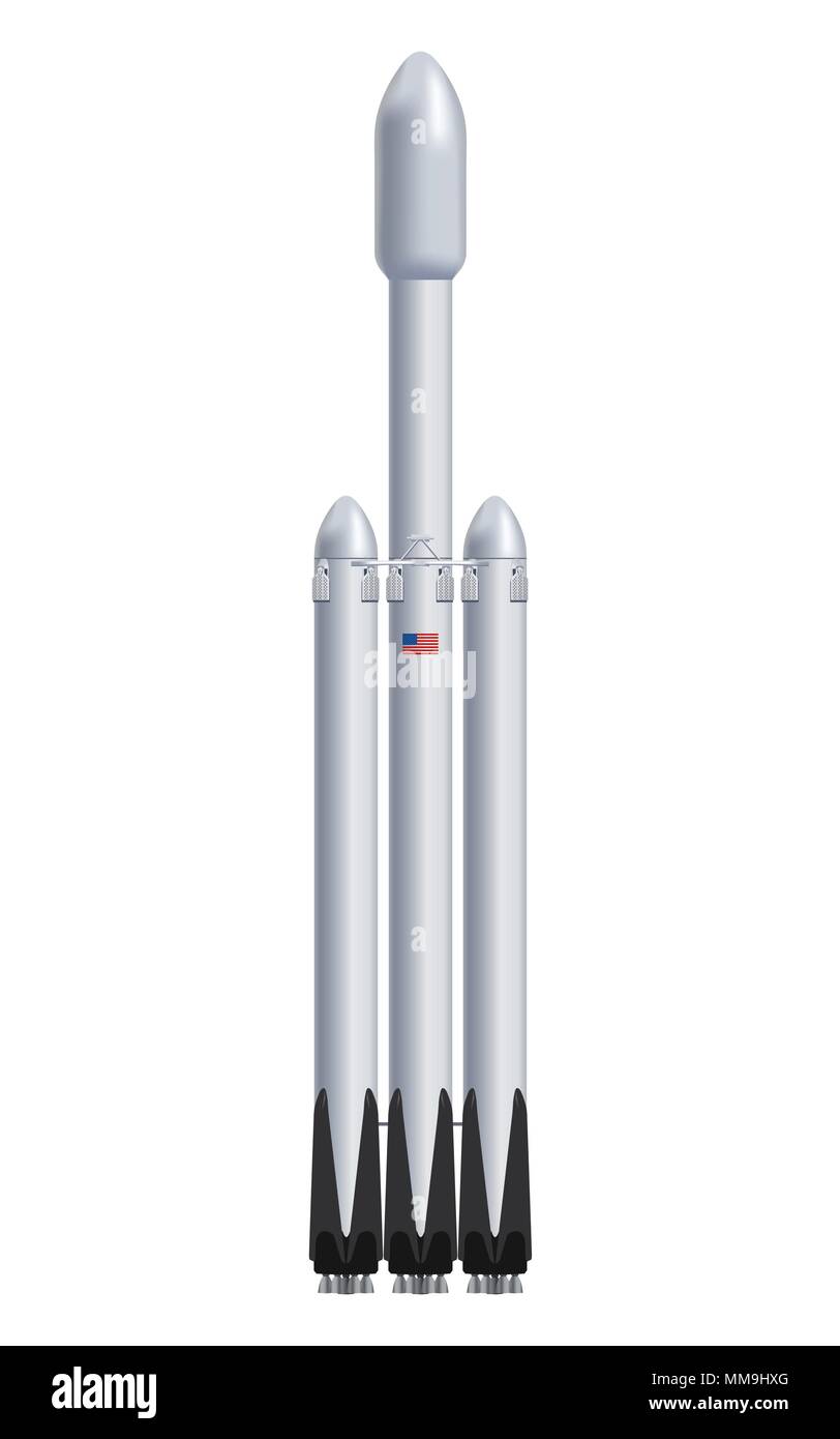 Fusée Spatiale lourd vecteur réaliste illustration isolé sur fond blanc. Illustration de Vecteur