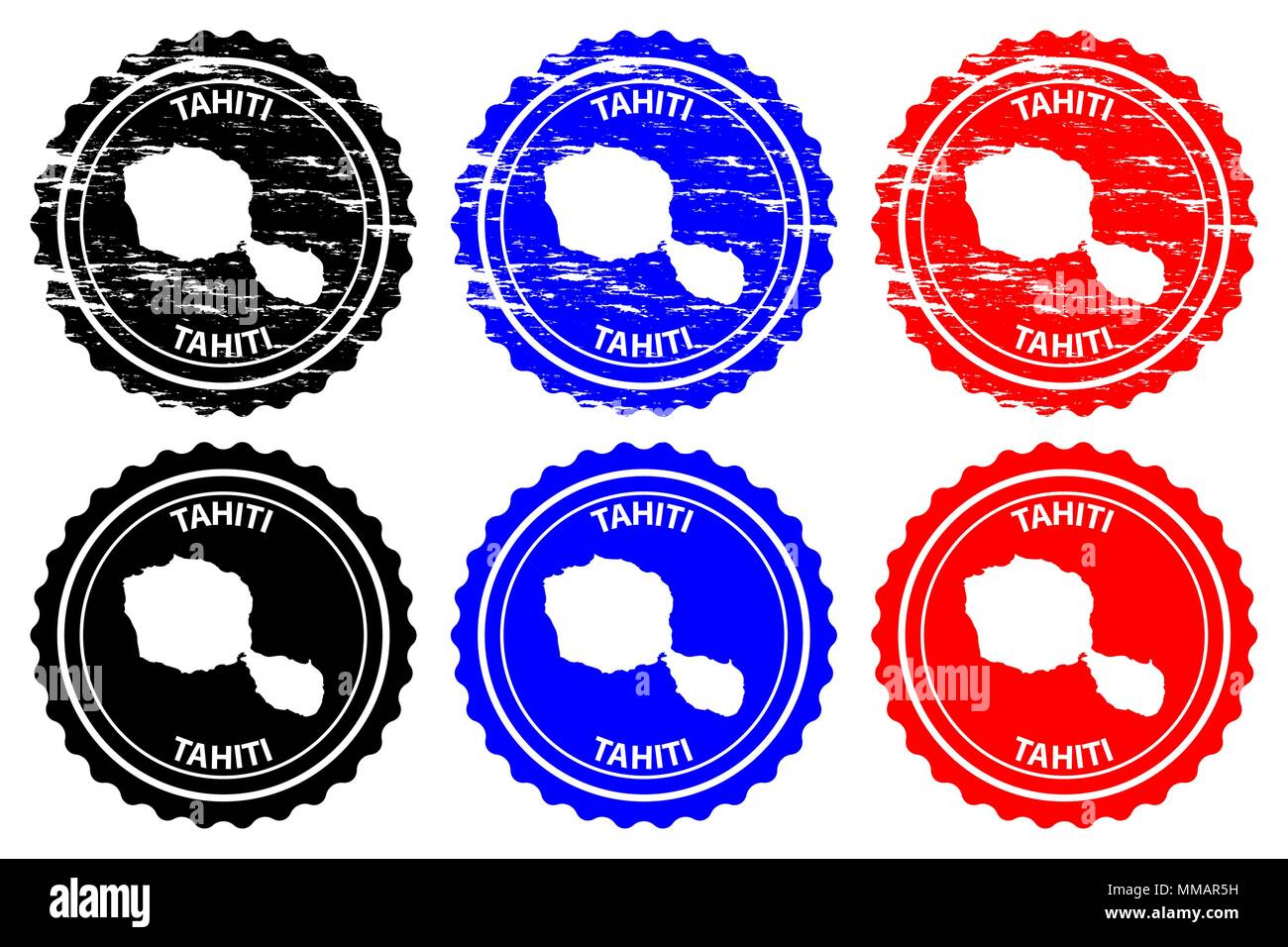 Tahiti - rubber stamp - vecteur, Tahiti carte - sticker - noir, bleu et rouge Illustration de Vecteur