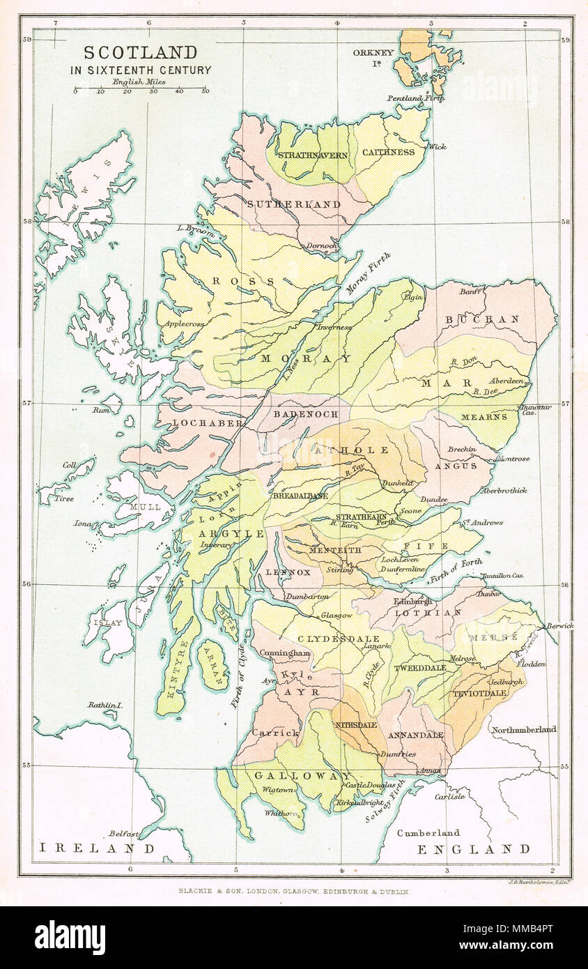La carte de l'Écosse au 16ème siècle Banque D'Images