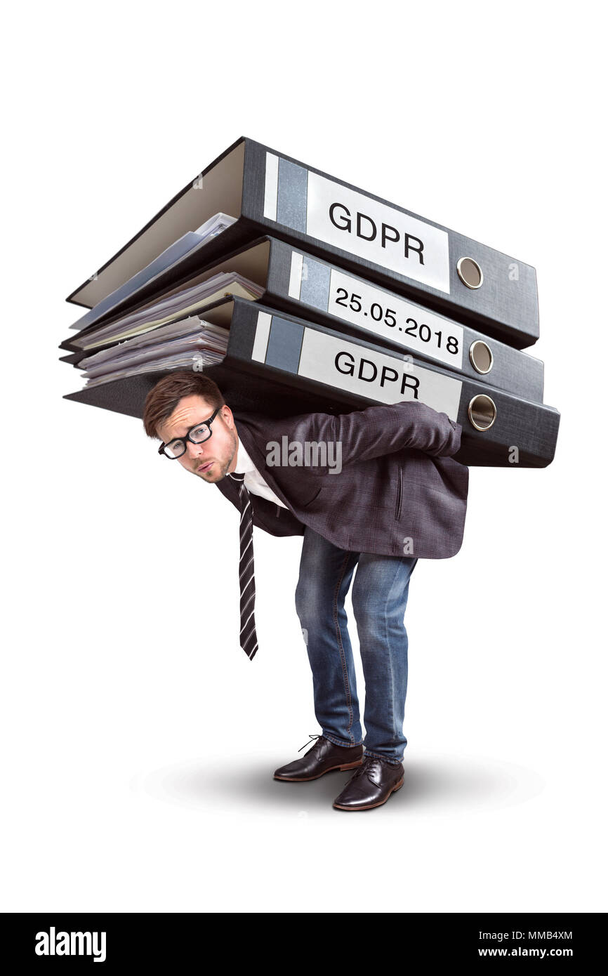 Homme portant une énorme pile de dossiers PIBR Banque D'Images