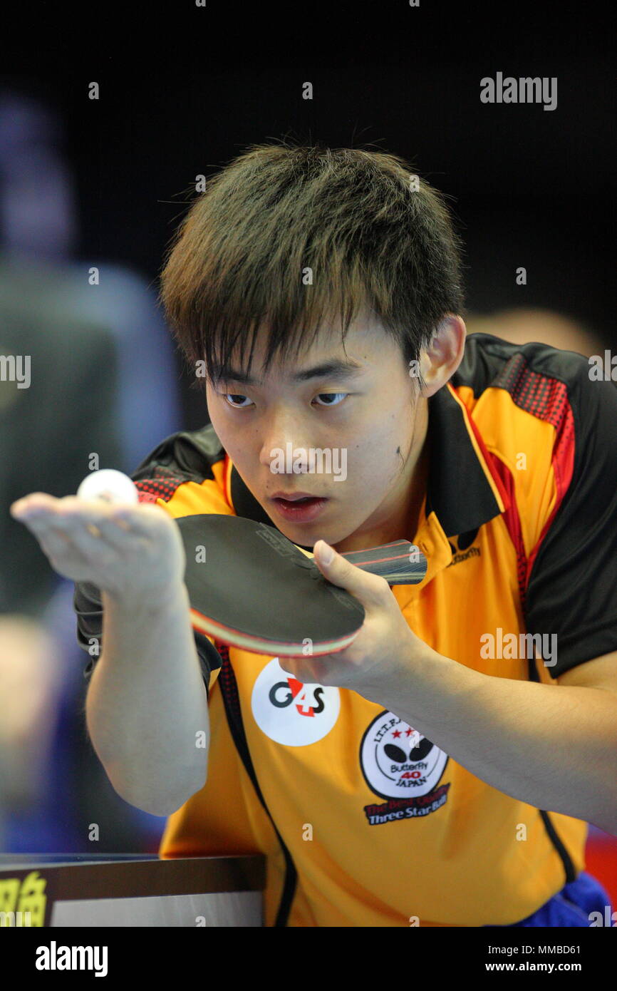 UK Sport - London 2012 Olympic test event Tennis de table et l'ITTF Pro Tour Grand Finale, Chen Chien-An vs Kim Min Seok, Excel London. 25 Novembre 2011 Banque D'Images