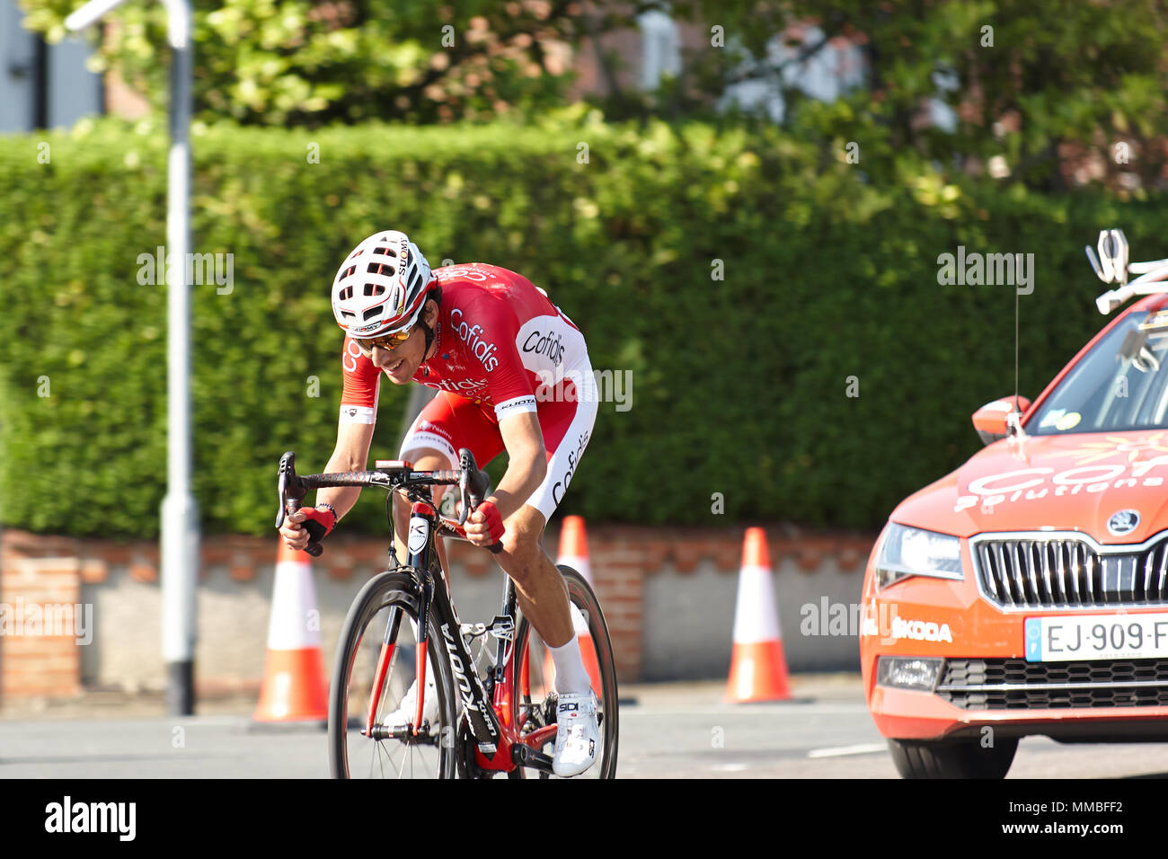 Cycliste français Stéphane Rossetto de l'équipe Cofidis, Solutions Crédits sur son chemin pour gagner l'étape 4 de la Tournée 2018 de Yorkshire. Leeds, 6 mai 2018. Banque D'Images