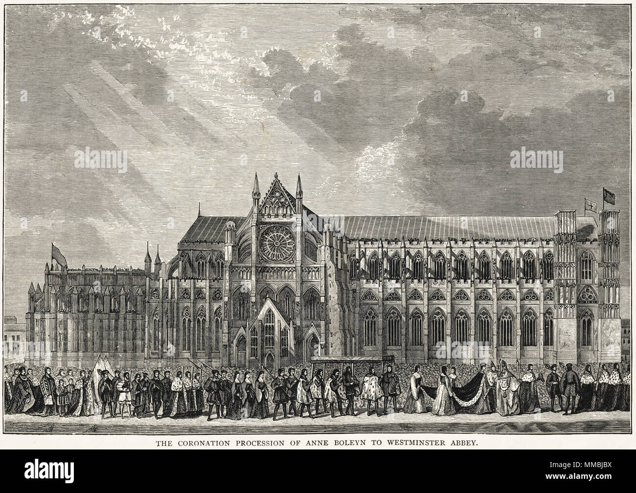 La Procession du couronnement d'Anne Boleyn à l'abbaye de Westminster 1 Juin 1533 London England UK. 19ème siècle gravure victorienne circa 1878 Banque D'Images