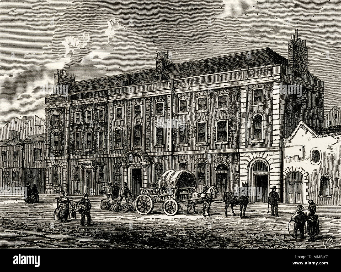 Le théâtre, le Portugal Street, London, England, UK avec dailylife dans la rue. 19ème siècle gravure victorienne circa 1878 Banque D'Images