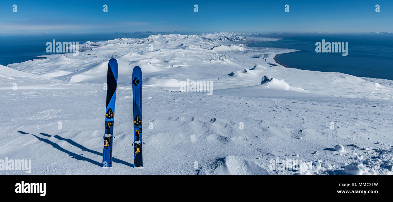 Vue du sommet du glacier Snaefellsjokull, Islande, de Snæfellsnes Banque D'Images