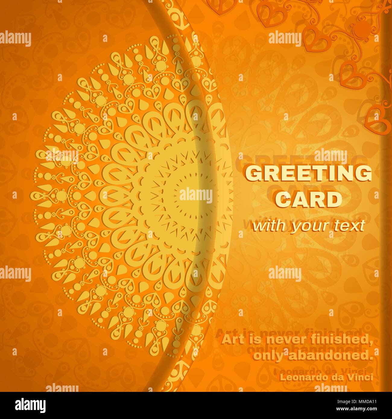 Carte de vœux jaune avec motif rond dentelle Illustration de Vecteur