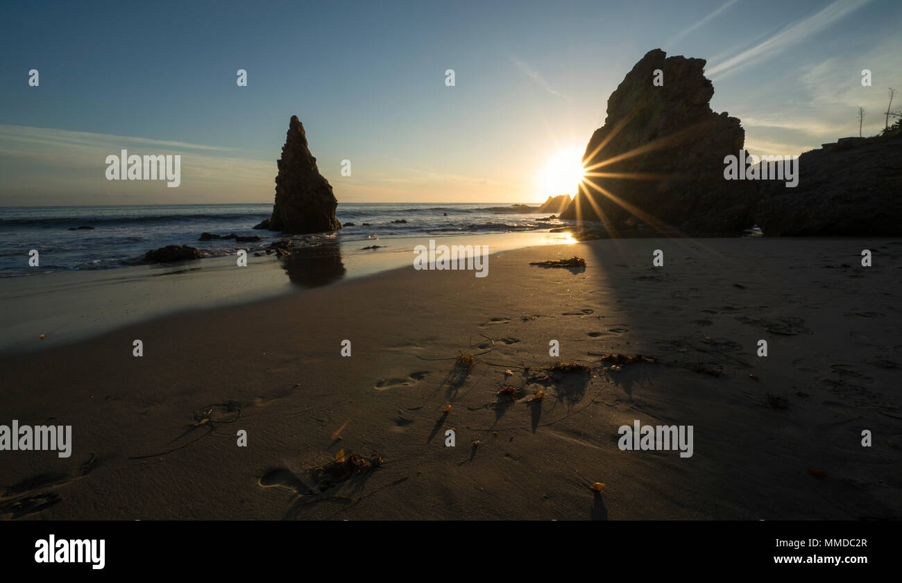 El Matador State Beach, Californie, Coucher de soleil, Malibu, paysage marin, l'océan Pacifique, océan, plage, paysage photo Banque D'Images