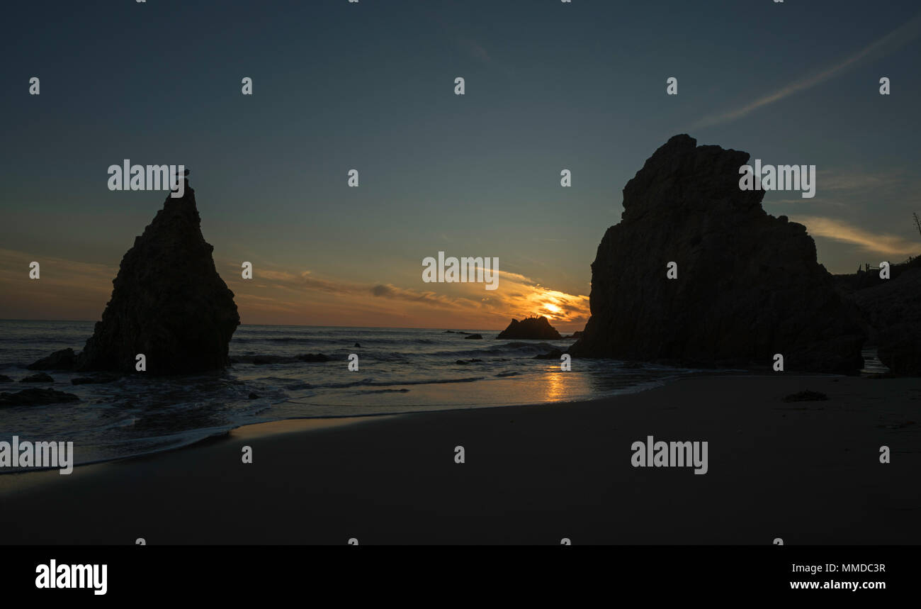 El Matador State Beach, Californie, Coucher de soleil, Malibu, paysage marin, l'océan Pacifique, océan, plage, paysage photo Banque D'Images