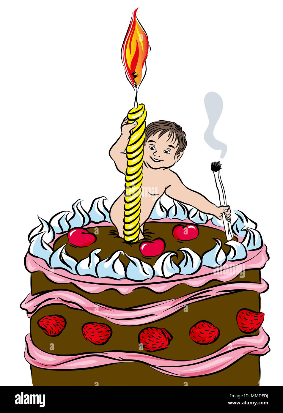 Caricature du 1er anniversaire de bébé avec gâteau