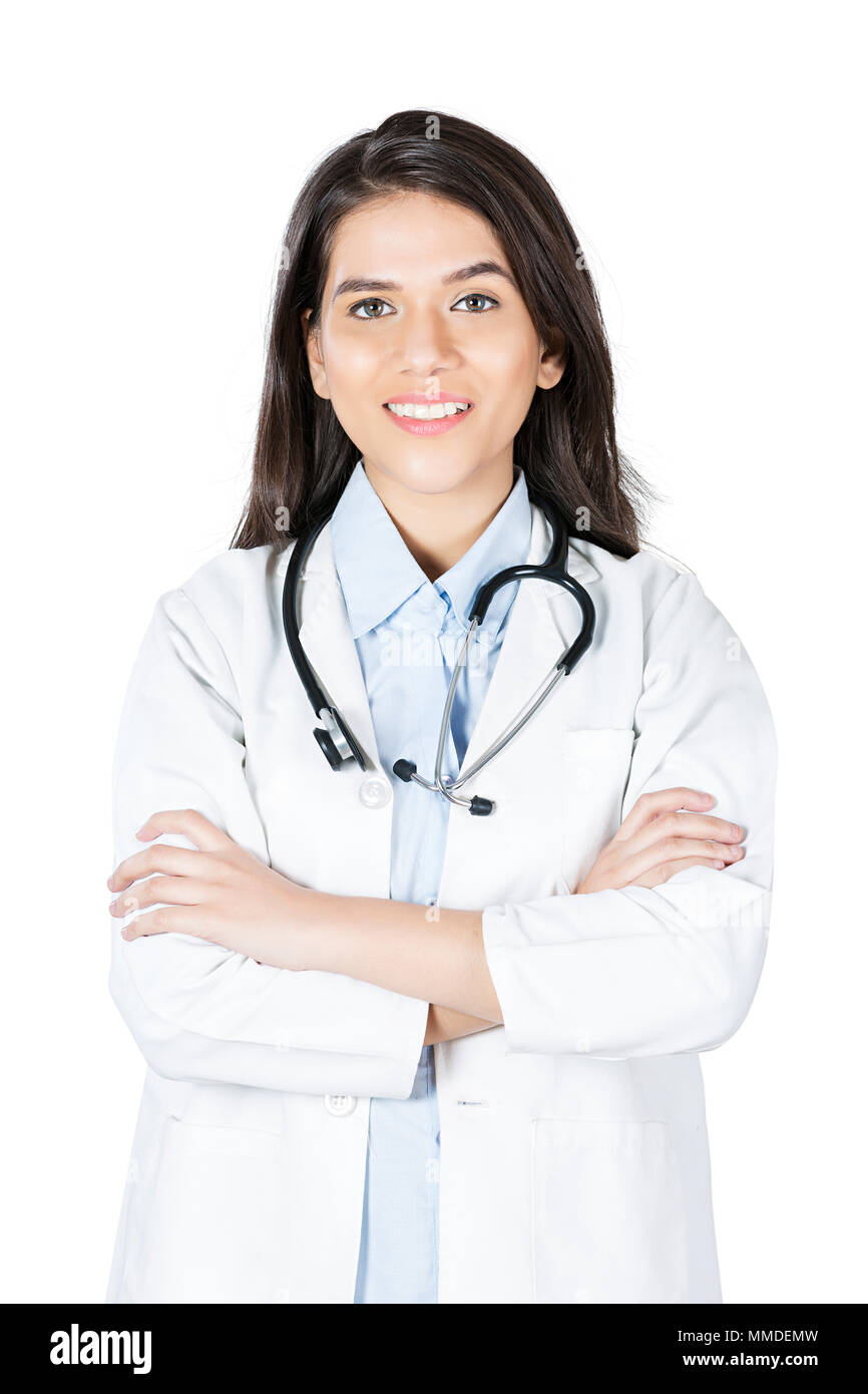 Femme Médecin bras croisés Peinture Illustration ECG Permanent Banque D'Images