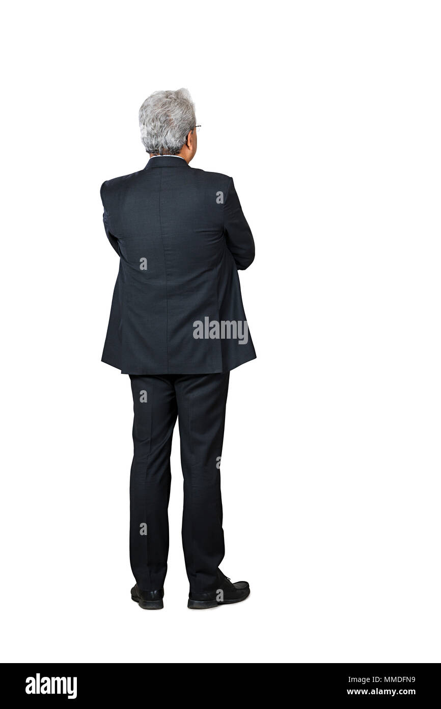 Vue arrière d'un homme en costume noir isolated on White Banque D'Images