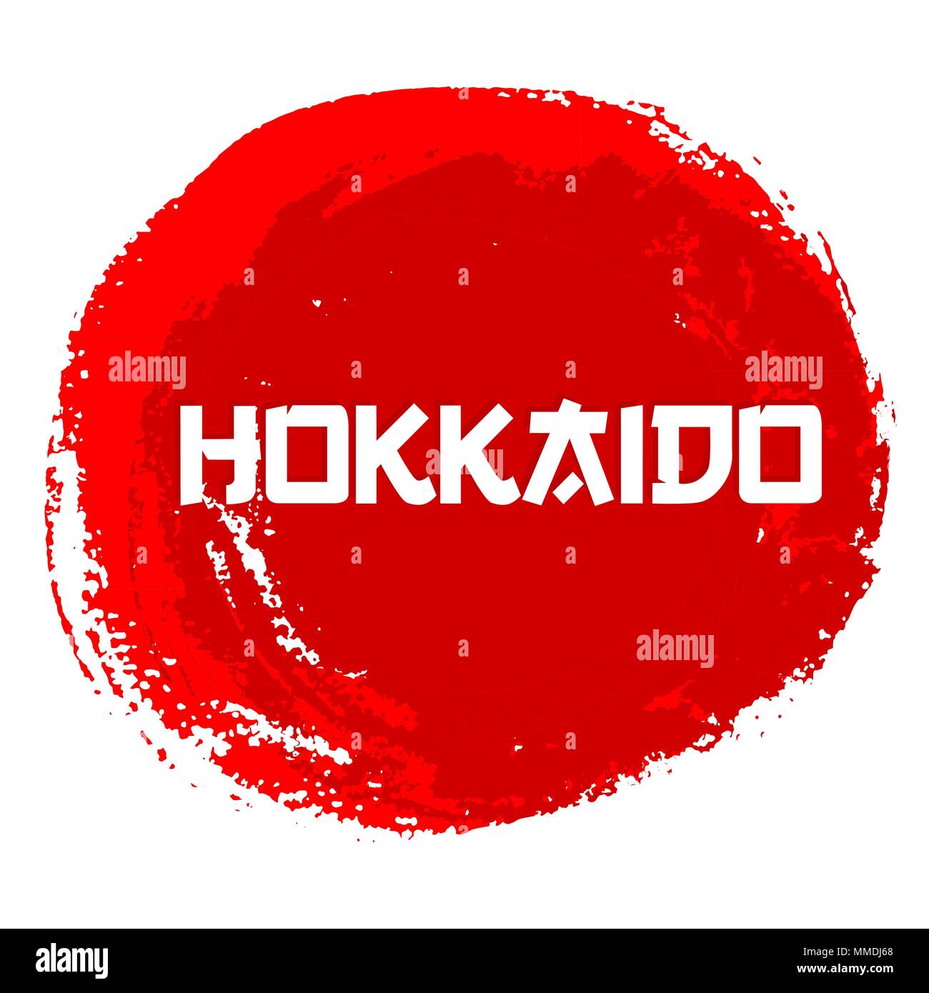 Hokkaido signe rouge vecteur. Cercle rouge Grunge Stamp isolé sur fond blanc. L'encre de Chine ou à texture en caoutchouc symbole de soleil Illustration. Illustration de Vecteur