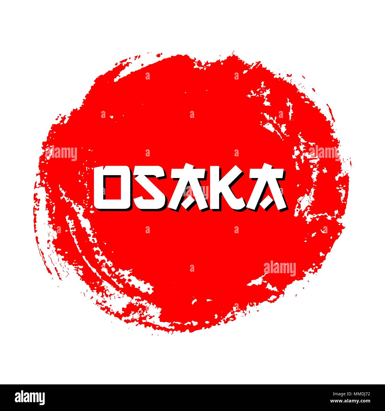 Osaka signe rouge vecteur. Cercle rouge Grunge Stamp isolé sur fond blanc. L'encre de Chine ou à texture en caoutchouc symbole de soleil Illustration. Illustration de Vecteur