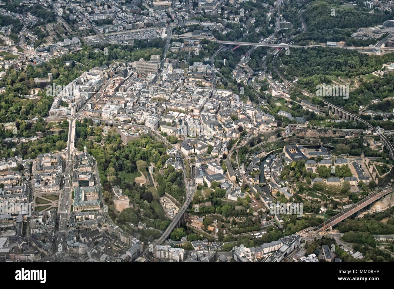 Vue aérienne de la ville de Luxembourg, Plateau du Kirchberg Banque D'Images
