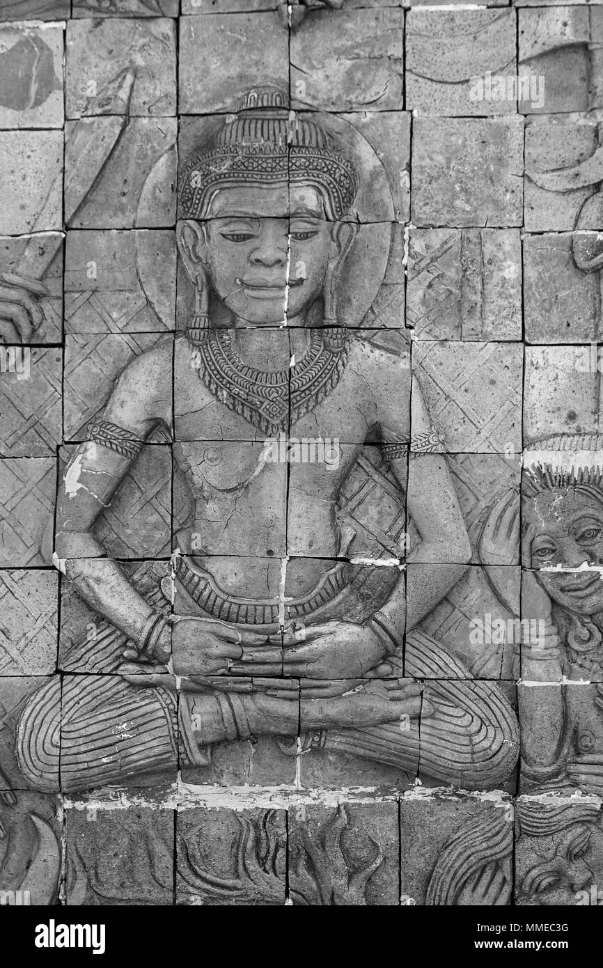 Temple de Doi Inthanon district Thaïlande tuiles mur la méditation zen noir blanc Banque D'Images