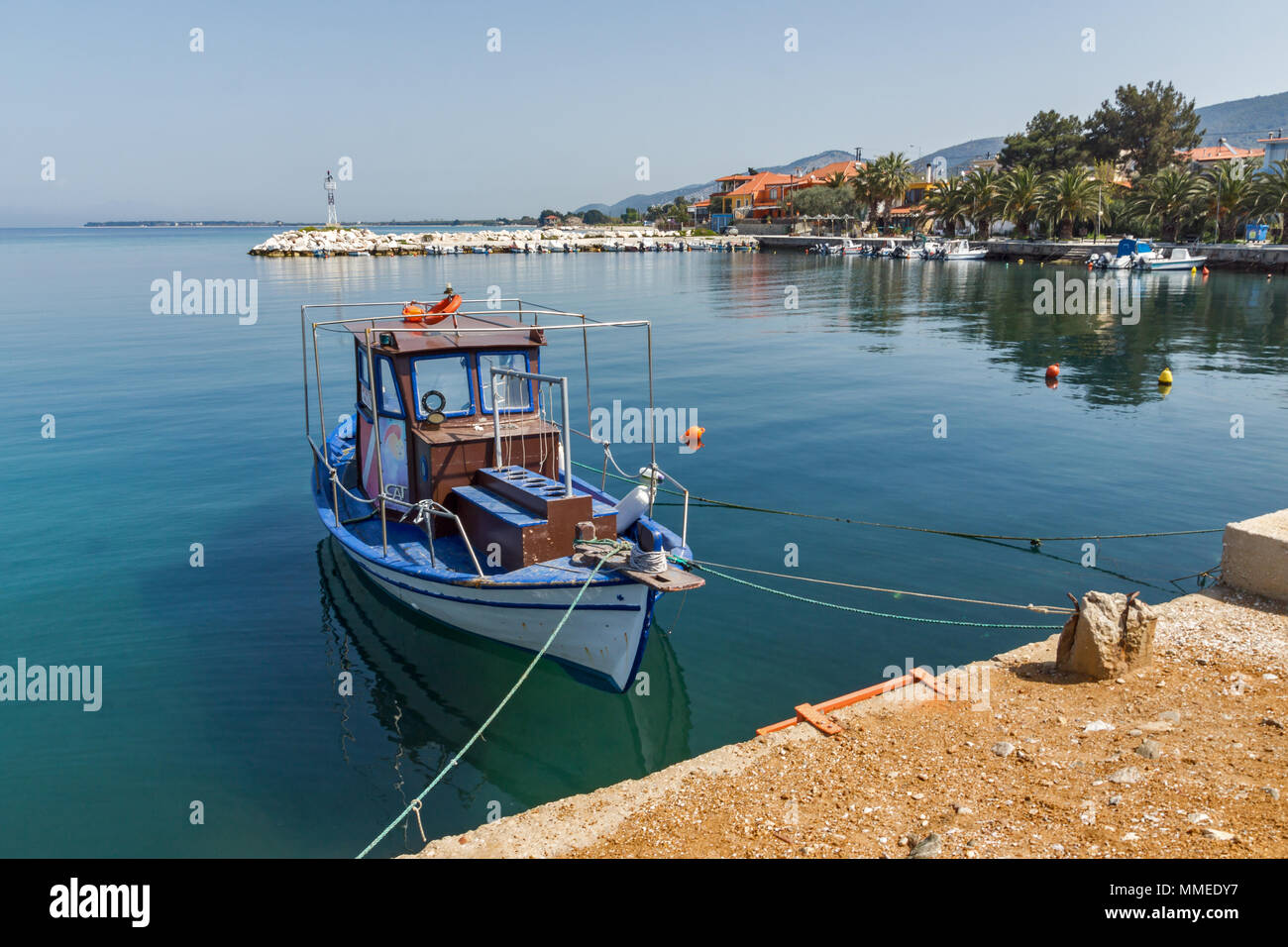 Panorama incroyable avec port de Skala Sotiros, l'île de Thassos, Macédoine orientale et Thrace, Grèce Banque D'Images