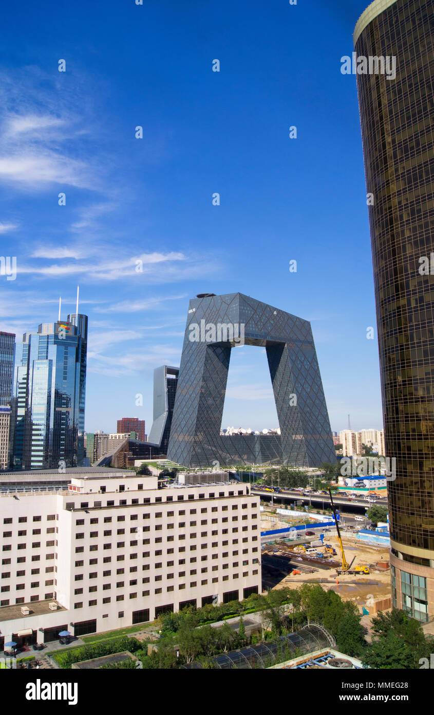 Le bâtiment de CCTV - siège de China Central TV - dans le quartier d'affaires central de Chaoyang à Beijing, en Chine, un immeuble de six boîtes. Banque D'Images