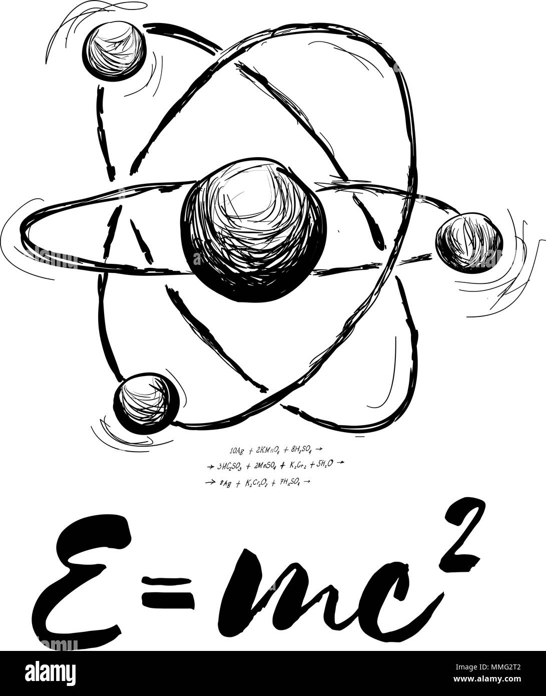 Atom dessiné avec formule. Abstract Vector illustration on white Illustration de Vecteur