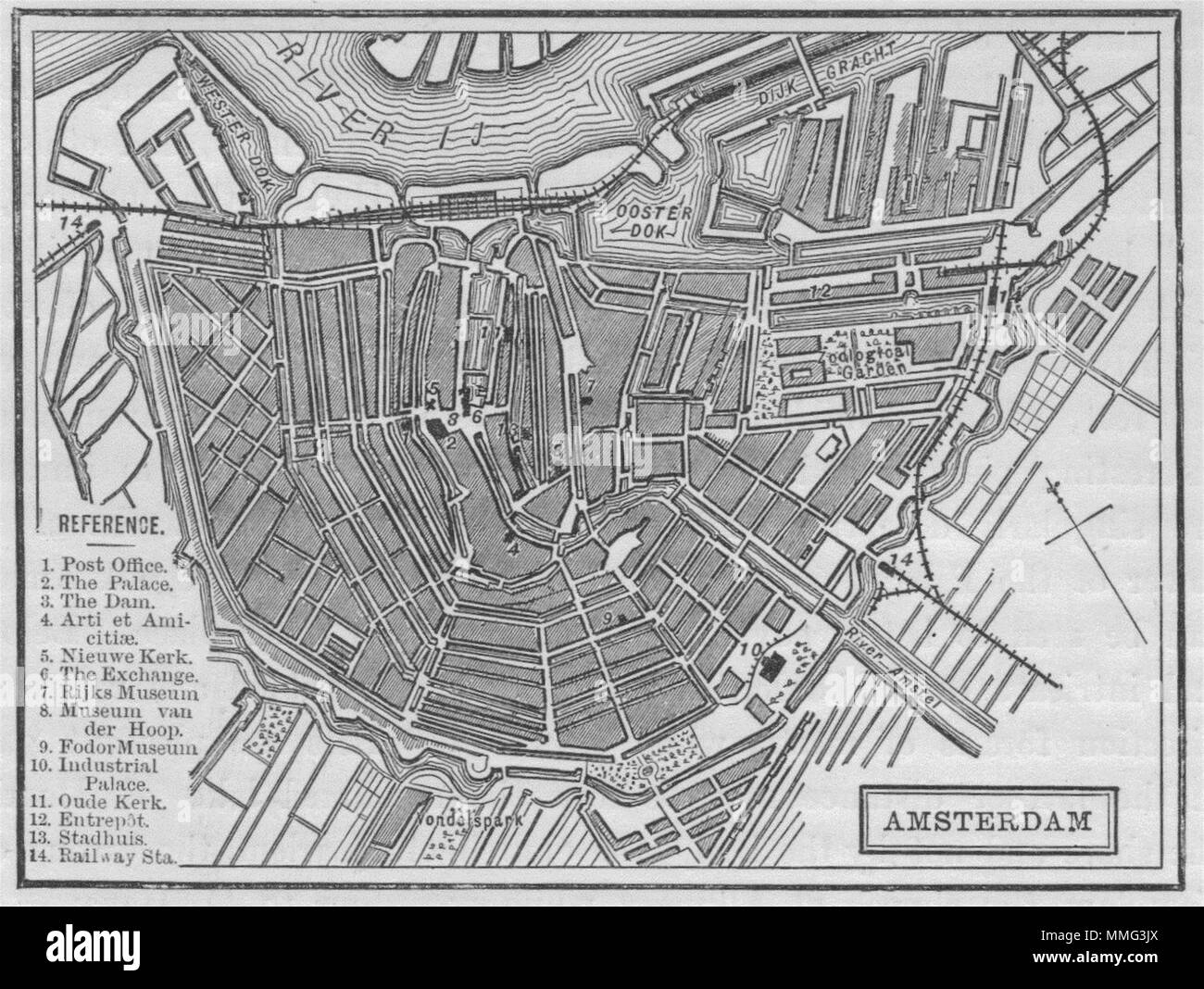 AMSTERDAM. Plan d'Amsterdam 1882 ancienne carte vintage Banque D'Images