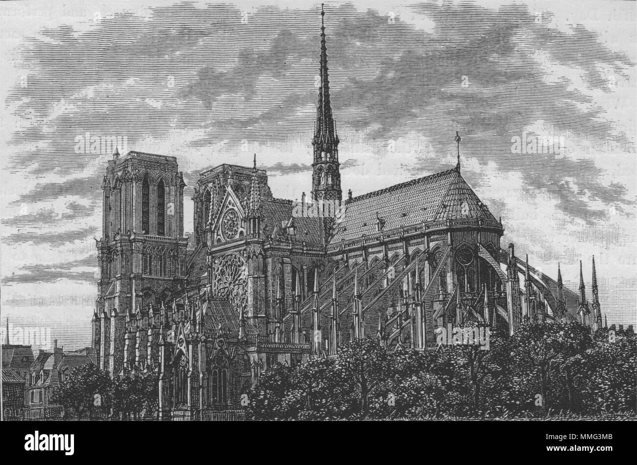 PARIS. Notre Dame (vue arrière) 1882 ancienne vintage print photo Banque D'Images