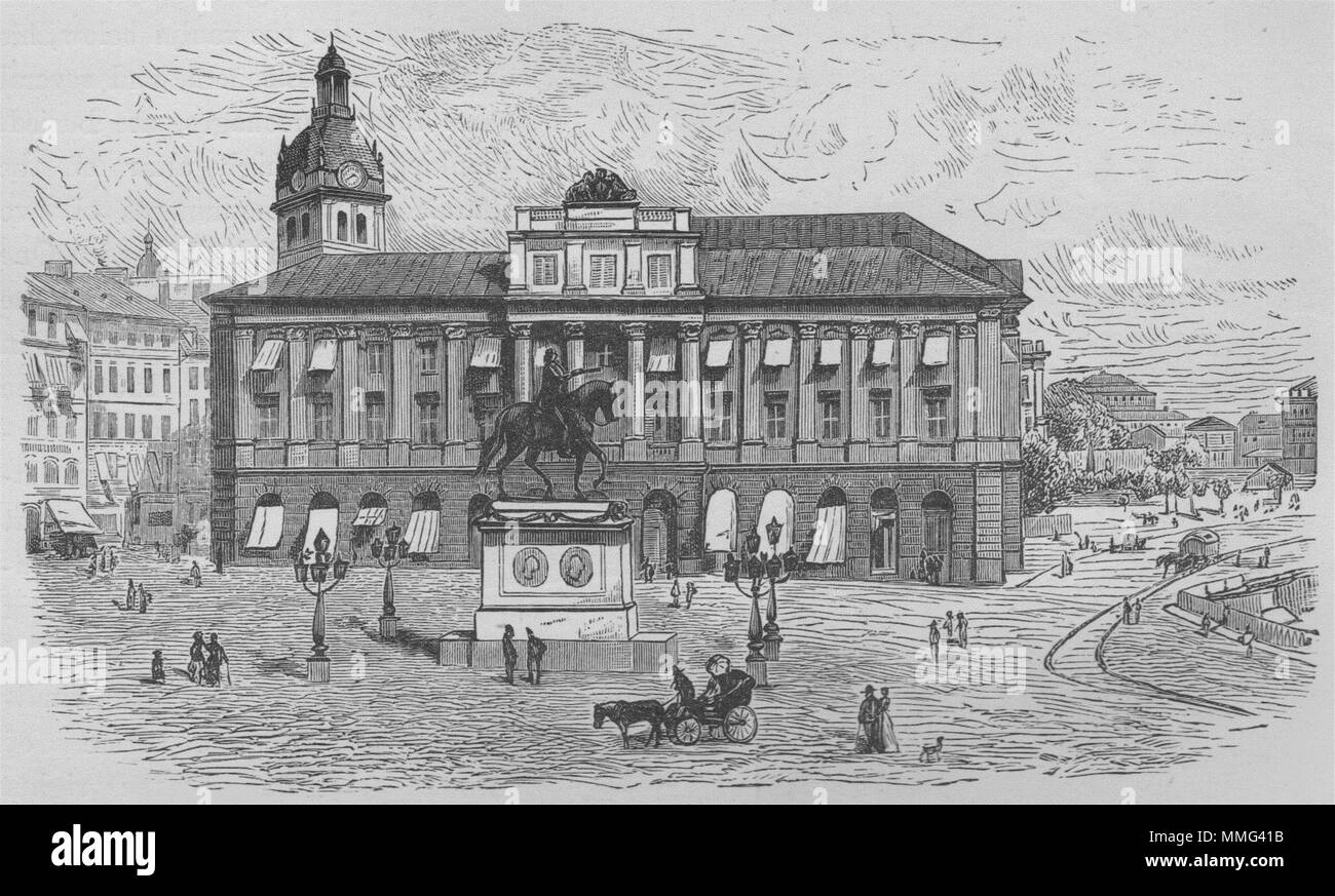 STOCKHOLM. Gustaf Adolf Torg, avec le Monument à Gustavus 1882 old print Banque D'Images