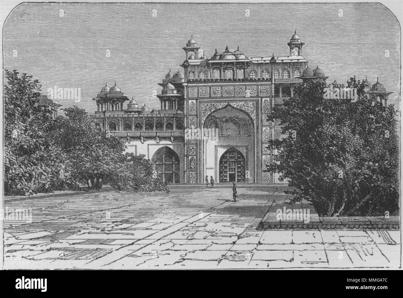 SIKUNDRA. Le Mausolée d'Akbar, Sikundra 1882 ancienne imprimer photo Banque D'Images