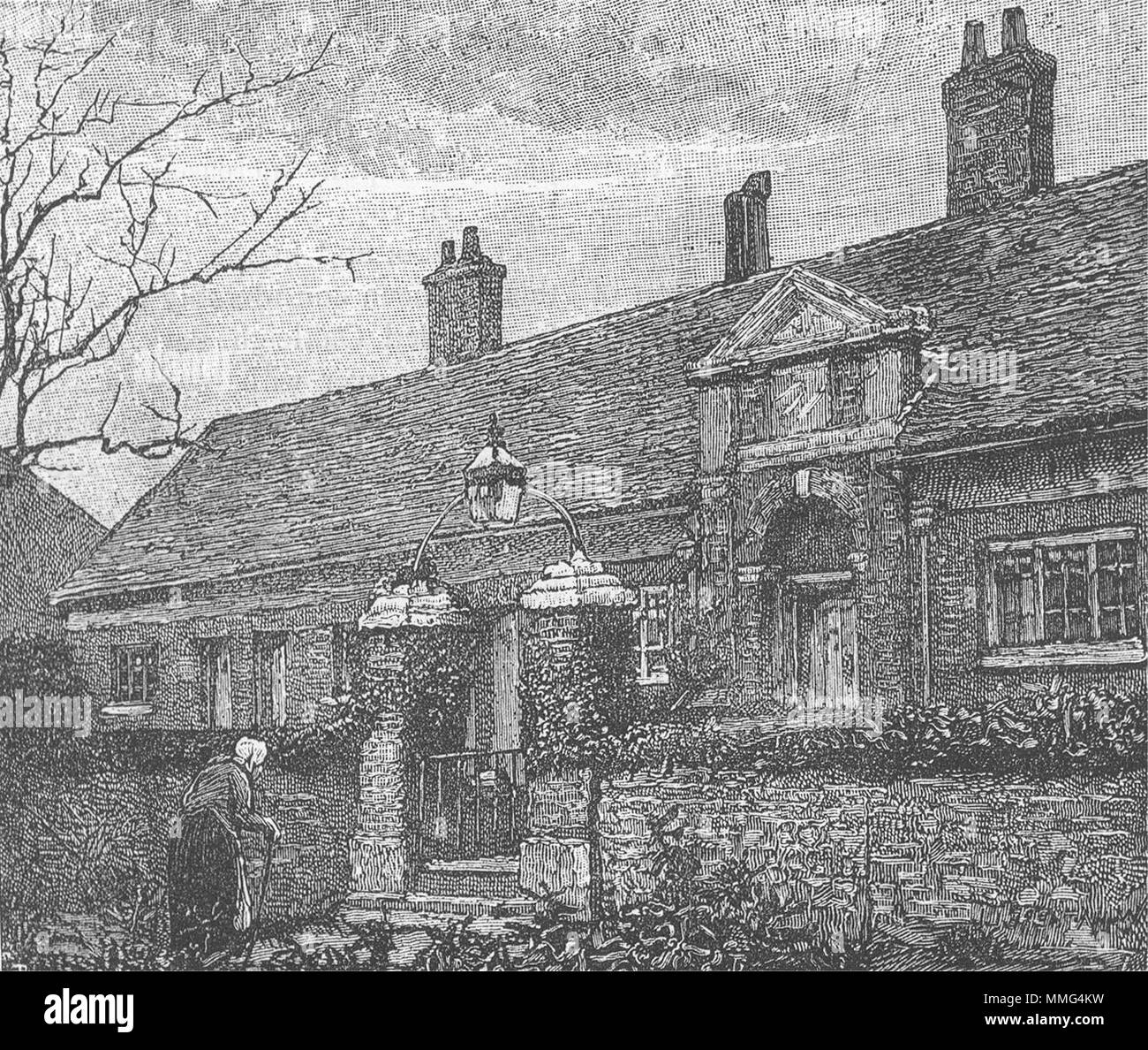 Londres. Friern Barnet, Maisons Alms 1888 ancienne vintage print photo Banque D'Images